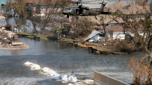 Helicopter over Hurricane Katrina damage