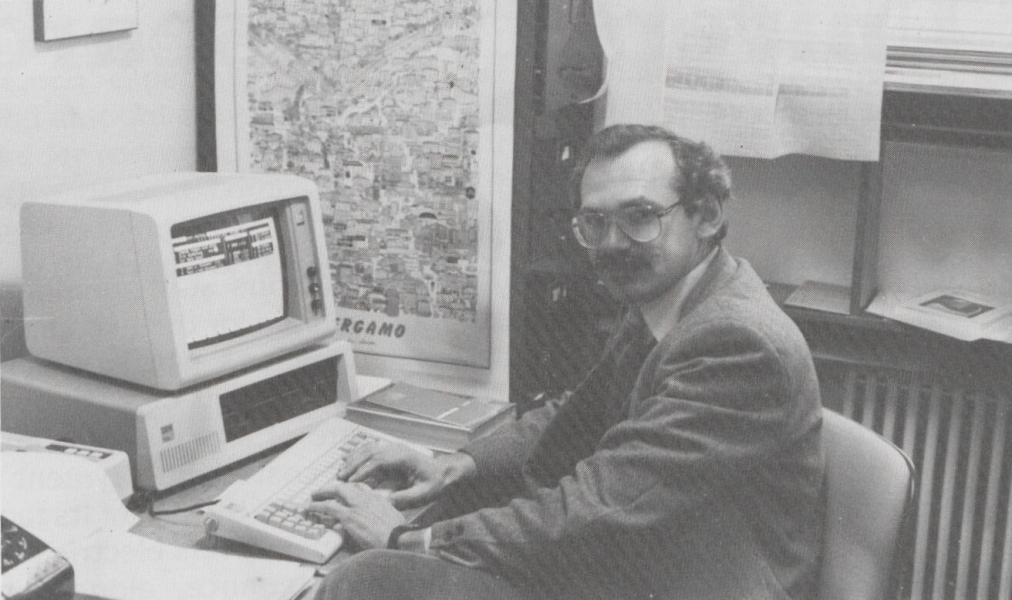Tomasz Hueckel in his Duke office in 1987