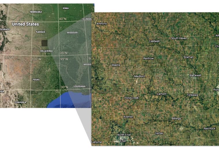Topography from a 100x100 km section of Oklahoma