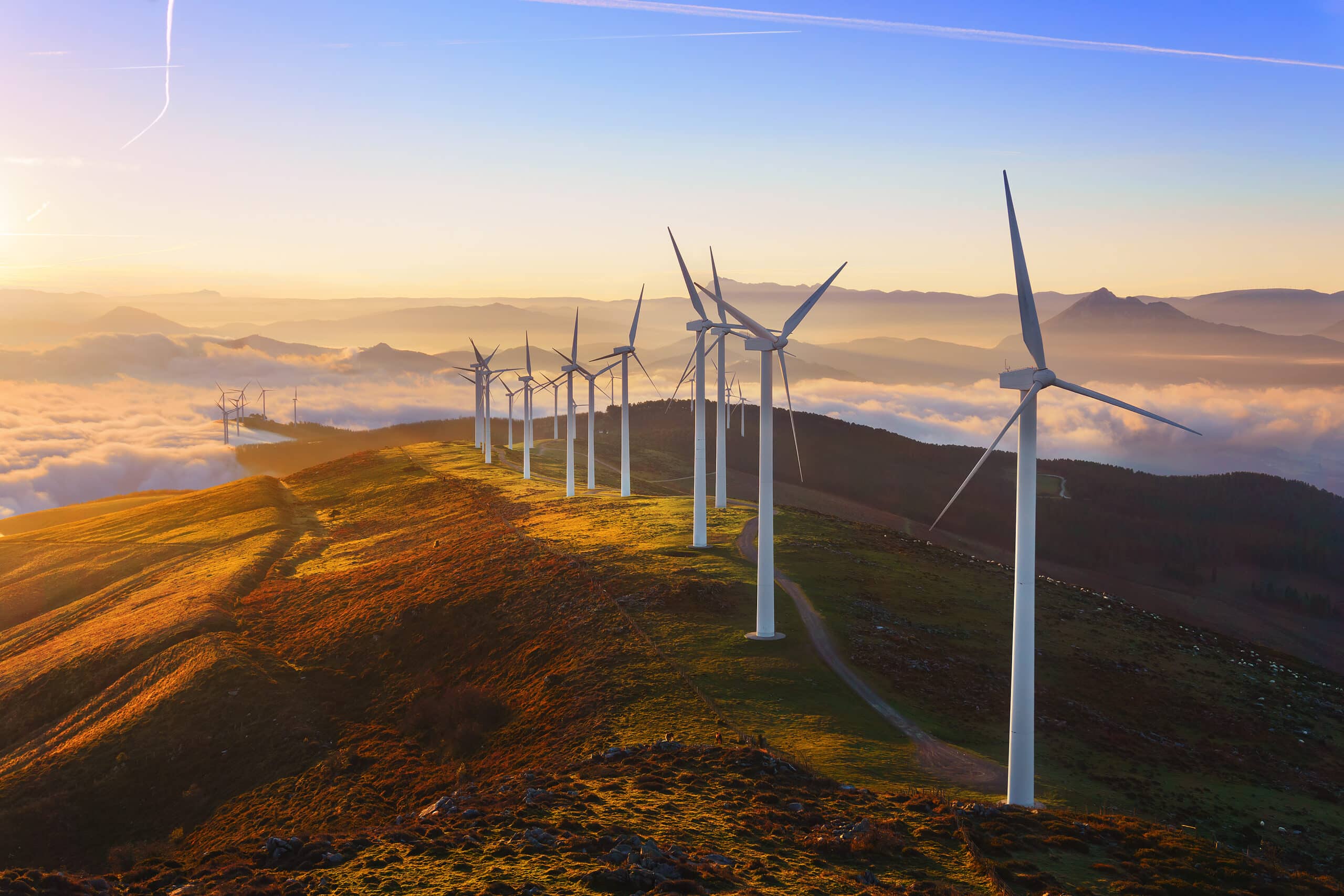 wind turbines along a ridge