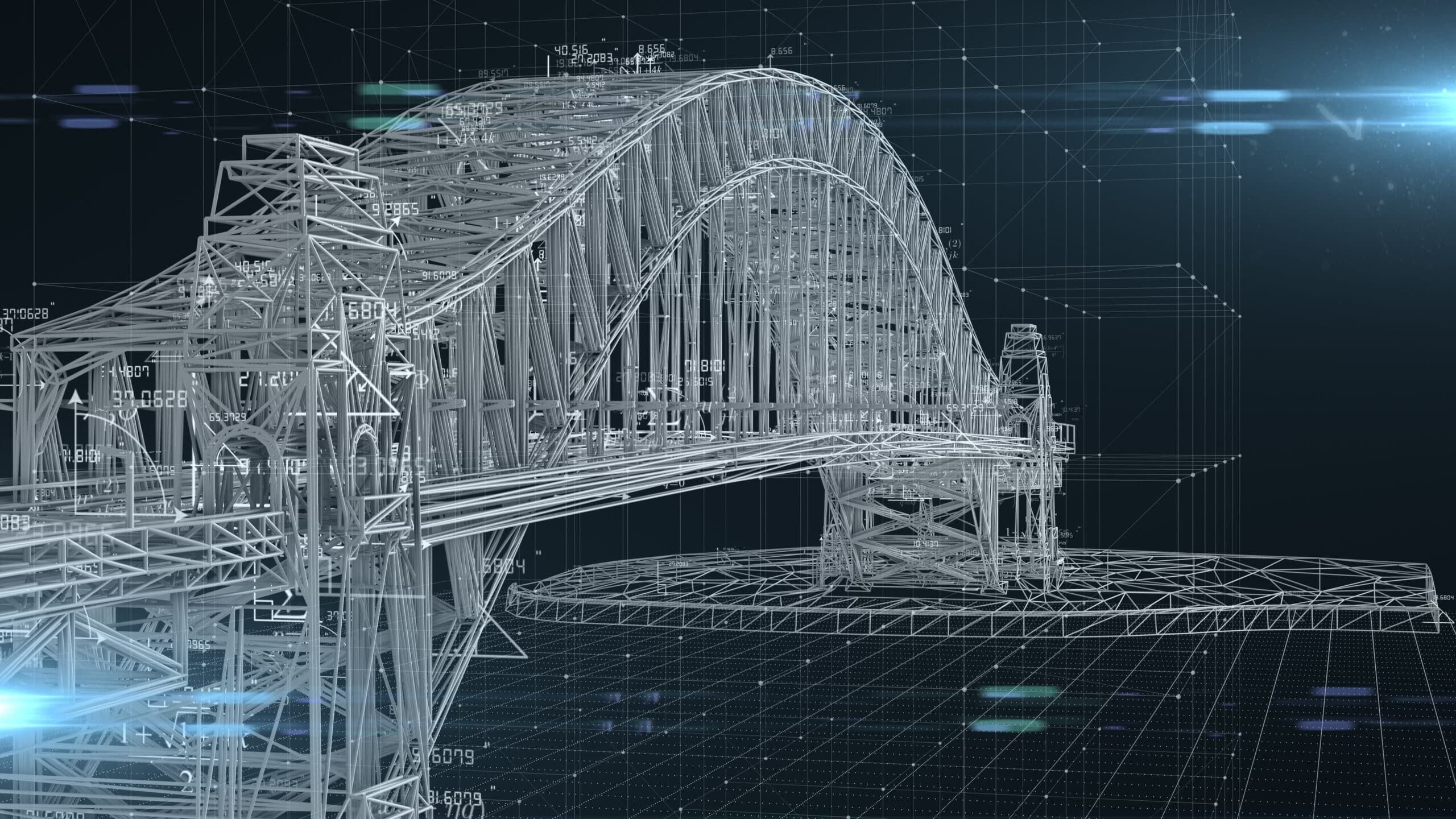 3D rendering of a steel arch bridge