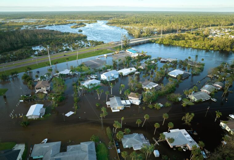 aerial photo of a flooded neighborhood